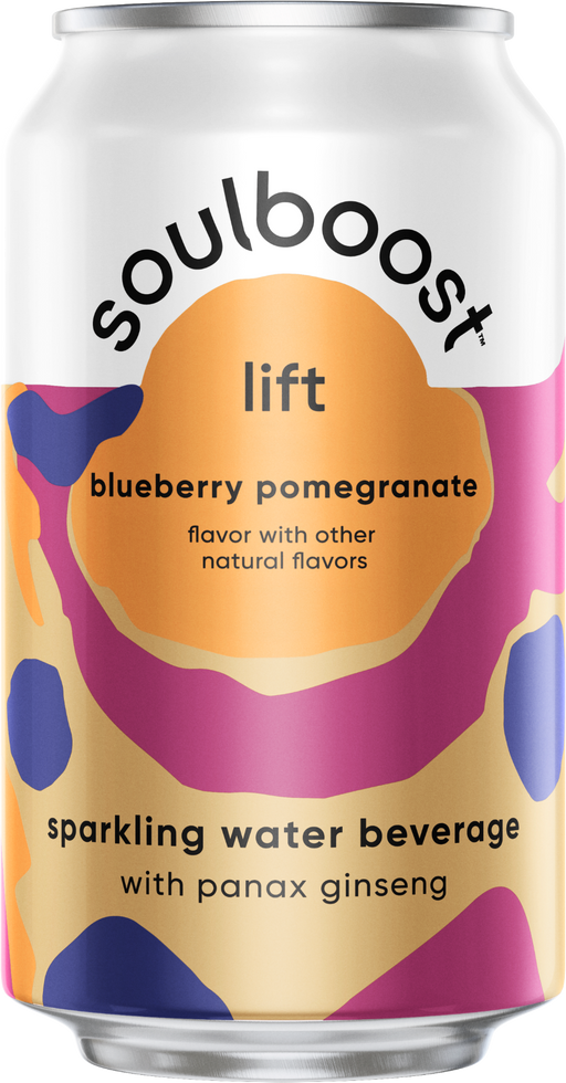 A 12 ounce can of Soulboost Lift Blueberry Pomegranate
